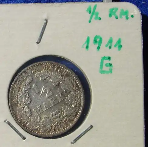 (1042973) Deutsches Reich. Silbermuenze. Halbe Reichsmark 1911-G, Jaeger-Nr. 16