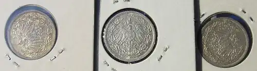 () Deutsches Reich. 3 Silbermuenzen. Halbe Reichsmark 1913-A, Jaeger-Nr. 16