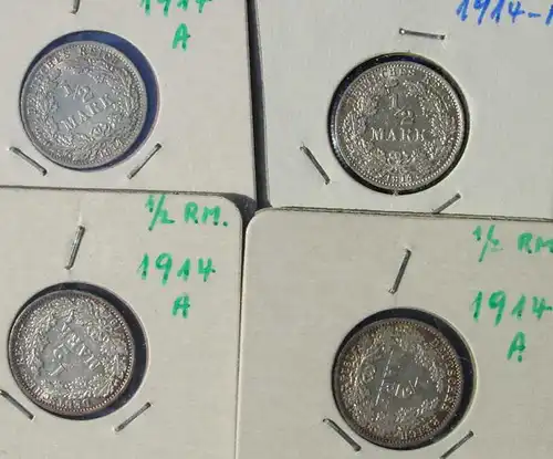 (1042990) Deutsches Reich. 4 Silbermuenzen. Halbe Reichsmark 1914-A, Jaeger-Nr. 16