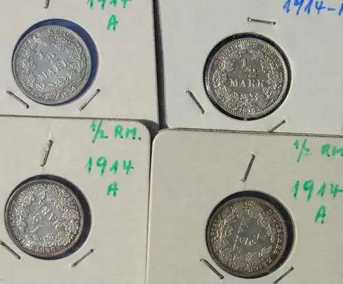 () Deutsches Reich. 4 Silbermuenzen. Halbe Reichsmark 1914-A, Jaeger-Nr. 16