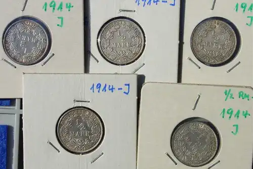 (1042992) Deutsches Reich. 5 Silbermuenzen. Halbe Reichsmark 1914-J, Jaeger-Nr. 16