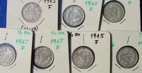 () Deutsches Reich. 7 Silbermuenzen. Halbe Reichsmark 1915-F (gut erhalten !), Jaeger-Nr. 16