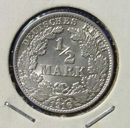 (1043017) Deutsches Reich. Silbermuenze. Halbe Reichsmark 1916-J (sehr guter Zustand !), Jaeger-Nr. 16