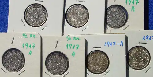 (1043019) Deutsches Reich. 7 Silbermuenzen. Halbe Reichsmark 1917-A, Jaeger-Nr. 16
