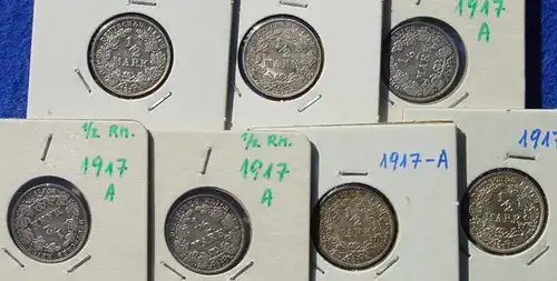 () Deutsches Reich. 7 Silbermuenzen. Halbe Reichsmark 1917-A, Jaeger-Nr. 16