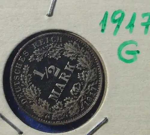 () Deutsches Reich. Silbermuenze. Halbe Reichsmark 1917-G, geschwaerzt ! Jaeger-Nr. 16