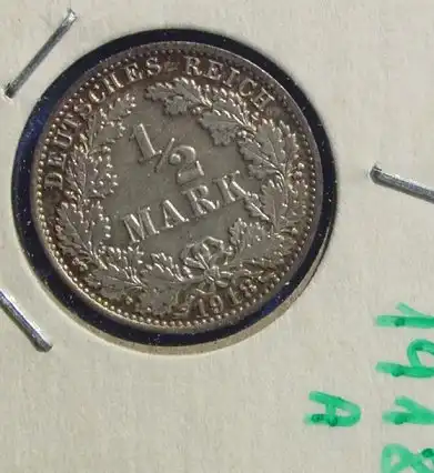 (1043028) Deutsches Reich. Silbermuenze. Halbe Reichsmark 1918-A (gut erhalten), Jaeger-Nr. 16