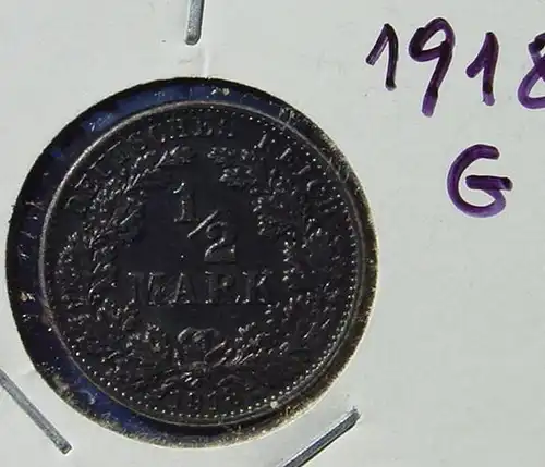 () Deutsches Reich. Silbermuenze. Halbe Reichsmark 1918-G, geschwaerzt ! TOP Zustand. Jaeger-Nr. 16