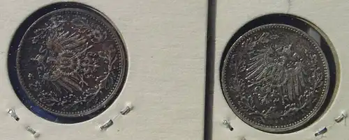 () Deutsches Reich. 2 Silbermuenzen. Halbe Reichsmark 1919-F, guter Zustand, Jaeger-Nr. 16