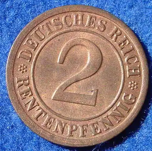 (1043975) Deutsches Reich. 2 Rentenpfennig 1923-G. Weimarer Republik. J.307