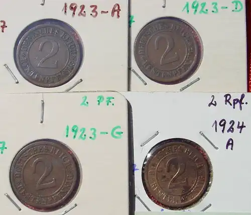 () 8 x Deutsches Reich. 2 Rentenpfennig 1923-1924. Weimarer Republik. J.307