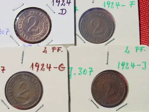 () 8 x Deutsches Reich. 2 Rentenpfennig 1923-1924. Weimarer Republik. J.307