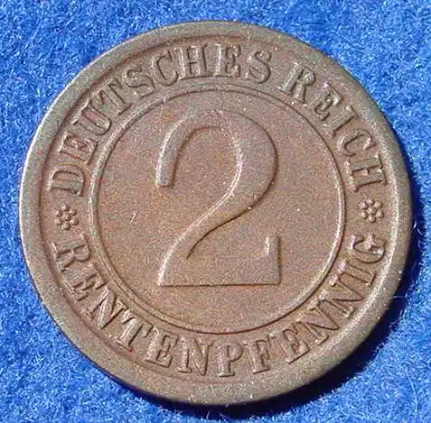 (1043986) Deutsches Reich. 2 Rentenpfennig 1923-G. Weimarer Republik. J.307. Guter Zustand, oder ?