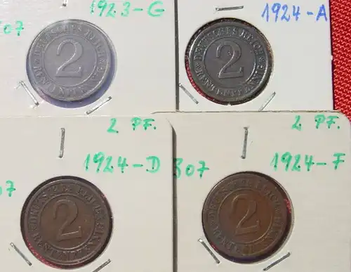 () 4 x Deutsches Reich. 2 Rentenpfennig 1923-1924. Weimarer Republik. J.307