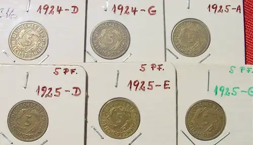 () 13 x Deutsches Reich. 5 Reichspfennig 1924-1936. Weimarer Republik. J.316