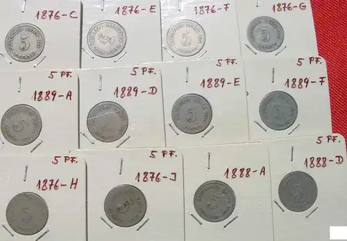 () 24 x Deutsches Reich. 5 Reichspfennig 1874-1889. Kaiserreich. J.3