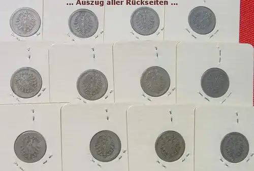 () 24 x Deutsches Reich. 5 Reichspfennig 1874-1889. Kaiserreich. J.3