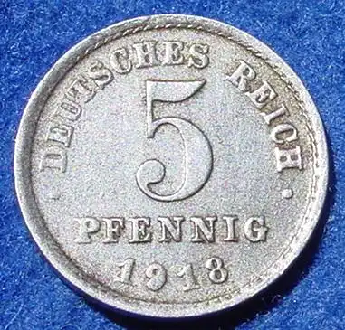 () Deutsches Reich. 5 Pfennig 1918-J. Kaiserreich. J.297. Eisen-Muenze