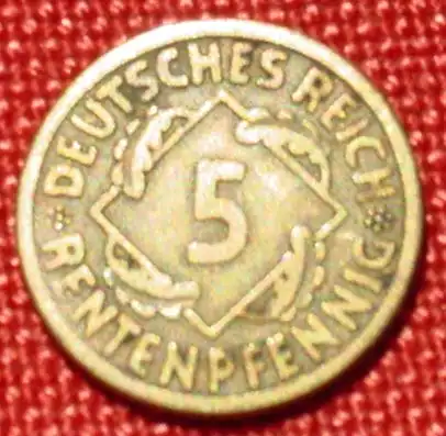 (1044087) Deutsches Reich. 5 Rentenpfennig 1923-A. Weimarer Republik. J.308
