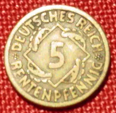 () Deutsches Reich. 5 Rentenpfennig 1923-A. Weimarer Republik. J.308