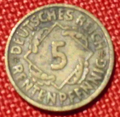 (1044088) Deutsches Reich. 5 Rentenpfennig 1923-D. Weimarer Republik. J.308