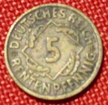 () Deutsches Reich. 5 Rentenpfennig 1923-D. Weimarer Republik. J.308