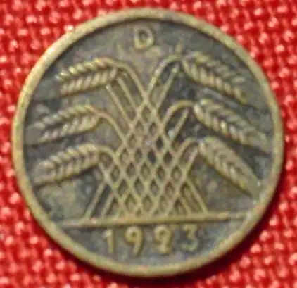 () Deutsches Reich. 5 Rentenpfennig 1923-D. Weimarer Republik. J.308