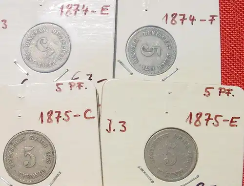 () 7 x Deutsches Reich. 5 Reichspfennig 1874-1875. Kaiserreich. J.3