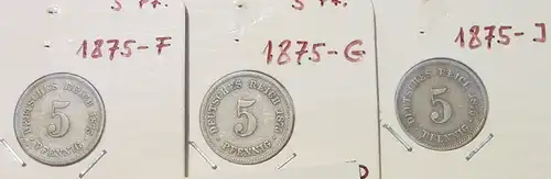(1044101) 7 x Deutsches Reich. 5 Reichspfennig 1874-1875. Kaiserreich. J.3