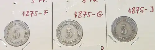 () 7 x Deutsches Reich. 5 Reichspfennig 1874-1875. Kaiserreich. J.3