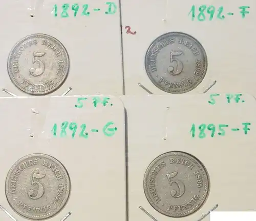 () 7 x Deutsches Reich. 5 Reichspfennig 1892-1909. Kaiserreich. J.12