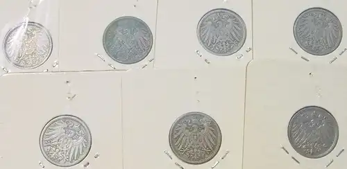 () 7 x Deutsches Reich. 5 Reichspfennig 1892-1909. Kaiserreich. J.12