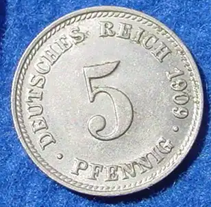 (1044107) Deutsches Reich. 5 Pfennig 1909-D. Kaiserreich. J.12, ein wunderschoenes Stueck, oder ?