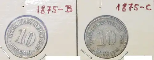 () 5 x Deutsches Reich. 10 Pfennig 1875-B-C-F-H-J. Kaiserreich. J.4