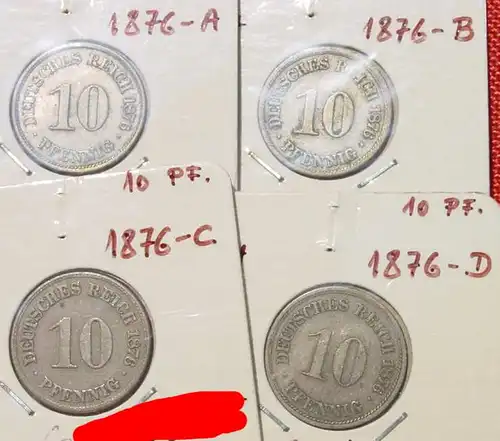 (1044110) 5 x Deutsches Reich. 10 Pfennig 1876-A-B-C-D-E-F-G-J. Kaiserreich. J.4