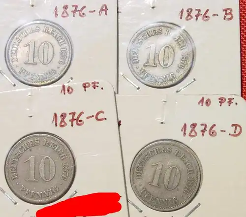 () 5 x Deutsches Reich. 10 Pfennig 1876-A-B-C-D-E-F-G-J. Kaiserreich. J.4