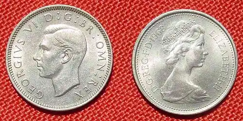 (1044153) England. 2 sehr gut erhaltene Muenzen. 1 Sh. 1947, 5 Pence 1968