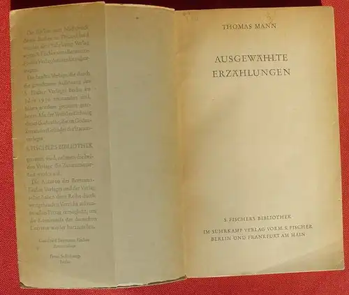 (1012347) Thomas Mann "Ausgewaehlte Erzaehlungen". 314 S., Suhrkamp Verlag (vormals S. Fischer) 1. bis 30. Tausend, 1948