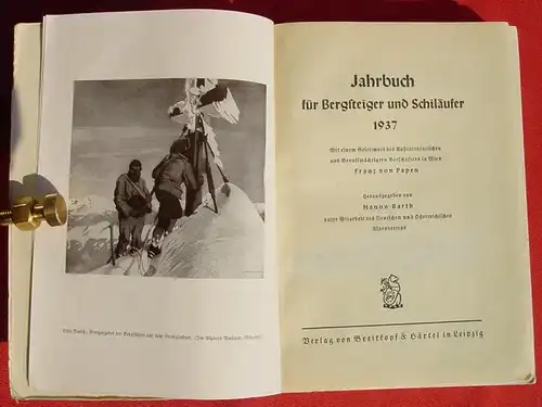 () "Jahrbuch fuer Bergsteiger und Schilaeufer 1937". 162 S., 138 Fotos, 1937 Breitkopf & Haertel, Leipzig