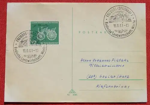 (1046339) Postkarte, SST Freiburg 1961, geringe Umlaufspuren, siehe bitte Bild, Rs. blanko