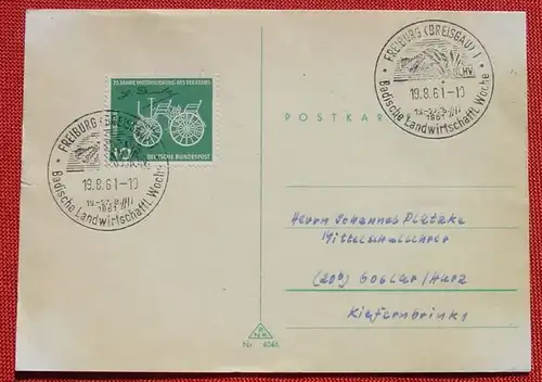 () Postkarte, SST Freiburg 1961, geringe Umlaufspuren, siehe bitte Bild, Rs. blanko