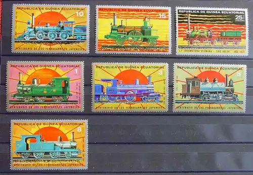 (1046375) Guinea u.a. diverse Marken u. Block, siehe bitte 3 Bilder. Eisenbahn, Lokomotive