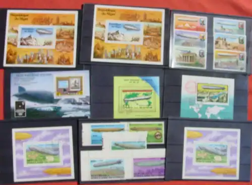 (1046211) Zeppelin Briefmarken Blocks Vignetten auf 32 Steckkarten, ganz wenige Doubletten, sehr guter Zustand, siehe bitte Bilder