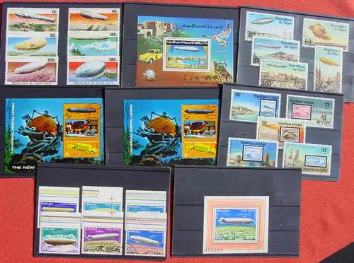 (1046211) Zeppelin Briefmarken Blocks Vignetten auf 32 Steckkarten, ganz wenige Doubletten, sehr guter Zustand, siehe bitte Bilder