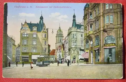 (1044983) Heilbronn a. N. Kiliansplatz 1914. Strassenbahn. Marke geloest, Gebrauchsspuren
