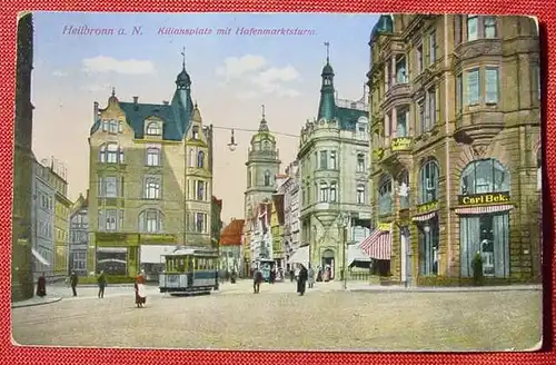 () Heilbronn a. N. Kiliansplatz 1914. Strassenbahn. Marke geloest, Gebrauchsspuren