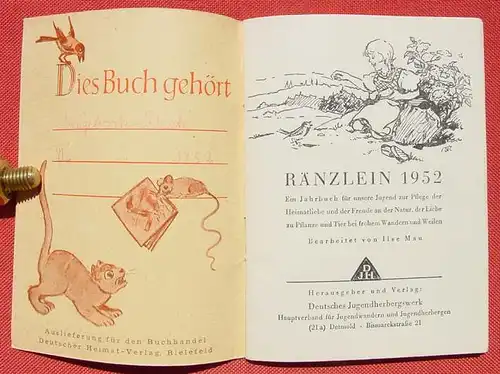 (0060414) "Raenzlein 1952" Ein Jahrbuch fuer unsere Jugend. Ilse Mau. 64 S., Deutsches Jugendherbergswerk, Detmold