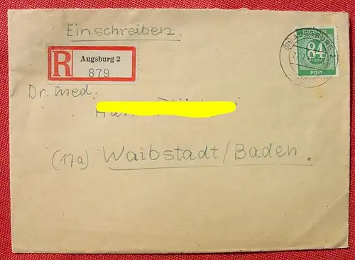 (1045043) Einschreibebrief Deutsche Post 84 Pfennig. Ausgburg. Brief mit Inhalt