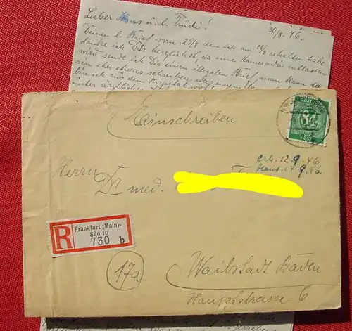 (1045044) Einschreibebrief Deutsche Post 84 Pfennig. Frankfurt a. M., Brief mit Inhalt
