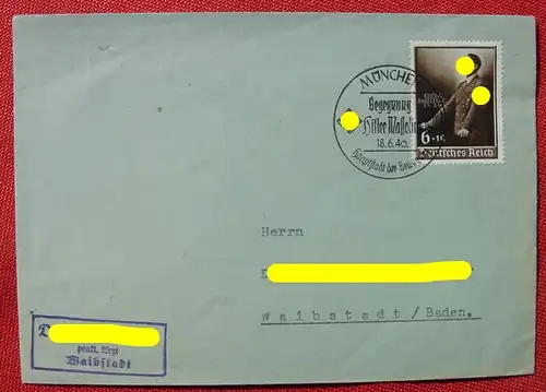 (1045048) Briefkuvert mit A.H. Sondermarke. Stempel Begegnung H. Mussolini, Muenchen 18. 6. 1940
